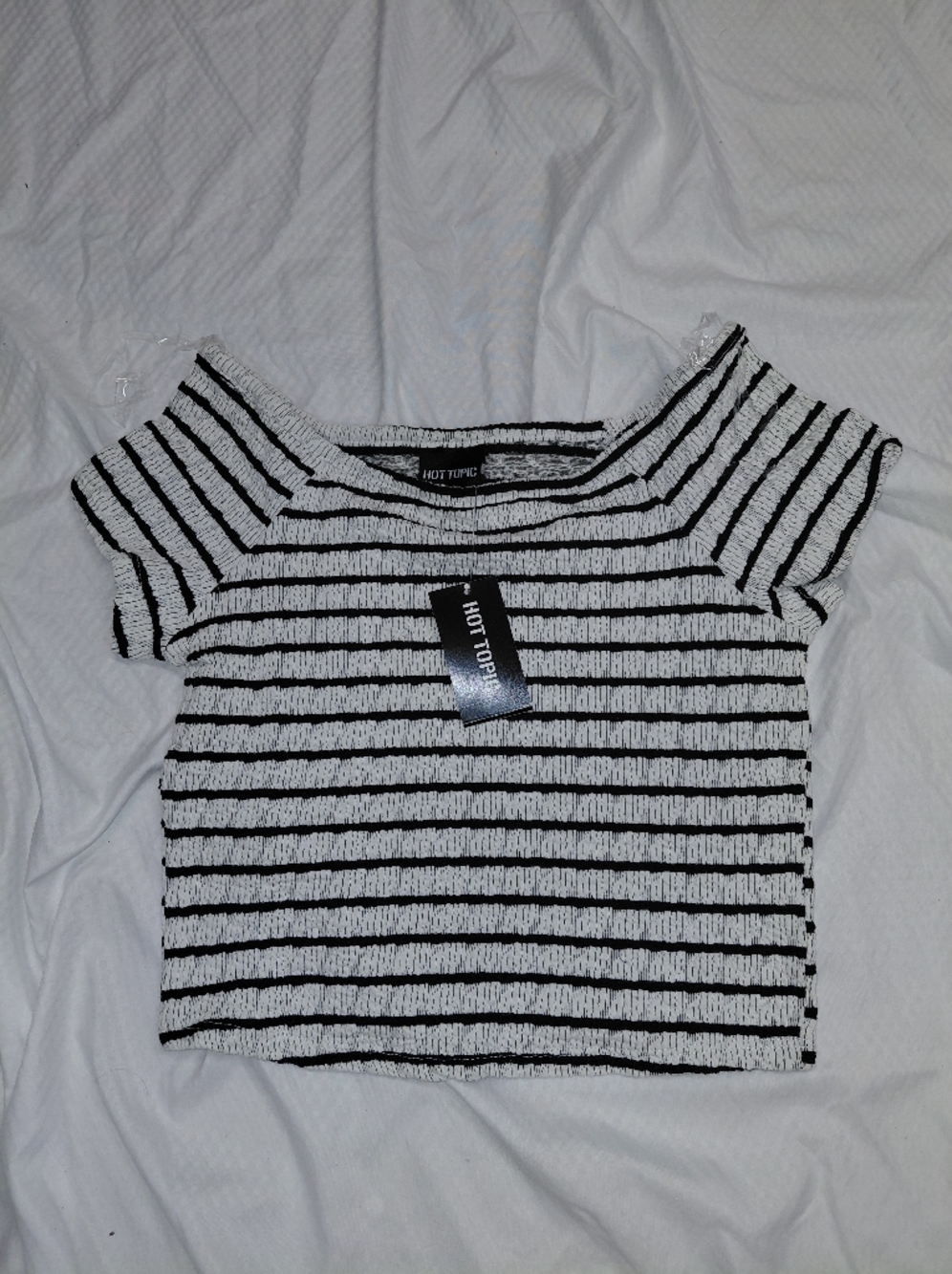 Hot Topic Black and White Striped Ribbed Crop Top